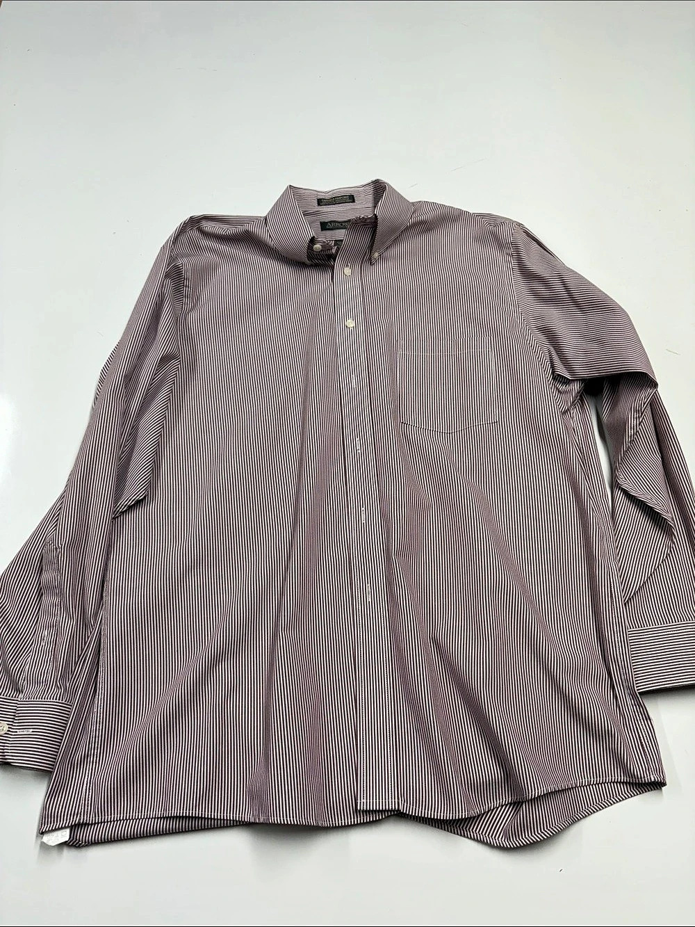 Arrow Fairfield Pinpoint Stripe Dress Shirt Burgundy & White